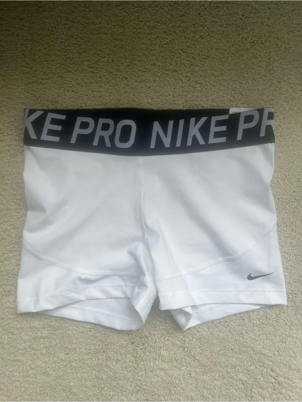 Nike White Pro Compression Bike Shorts with Black Logo Waistband